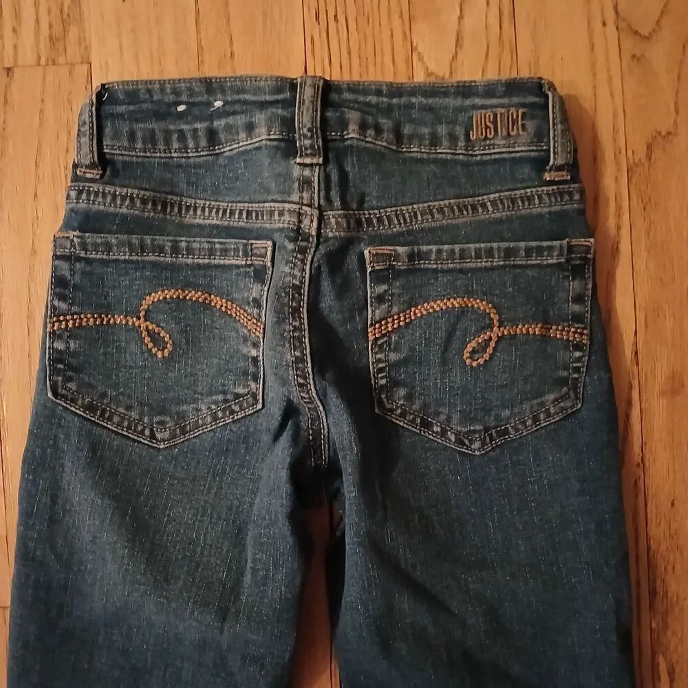 Justice Tie-Dye Jeans Denim Girls 10 Slim Mid Rise Jegging Bottom Bleached Legs - Picture 6 of 9
